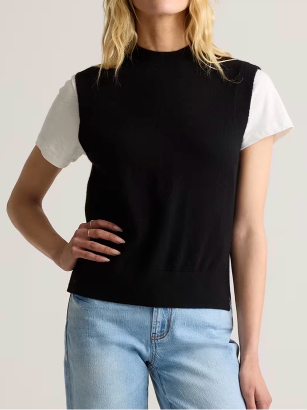 Quince Mongolian Cashmere Mock Neck Sweater Vest Large Womens L Sleeveless Top